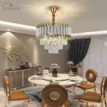 Модерен csillár DM Living, Модел DM9001/500, Кристална текстура – 8 X E27, Бял/Златен, За елегантни пространства