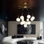 Висяща лампа DM Living, Модел DM-F006/13, С 13 Абажура, 13 x E27, Регулируема Височина, Златисто/Бяло