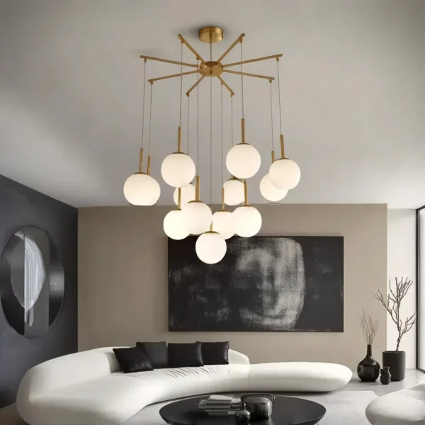 Висяща лампа DM Living, Модел DM-F006/13, С 13 Абажура, 13 x E27, Регулируема Височина, Златисто/Бяло