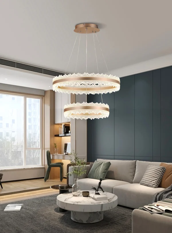 Висяща лампа DM Living, Модел DM-T9890/2, С дистанционно управление, 3 вида светлина, Регулируема височина, 288W, Кафяво