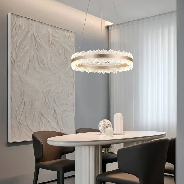DM Living висяща лампа, модел DM-T9890/1, с дистанционно управление, 3 вида светлина, регулируема височина, 144W, кафяво