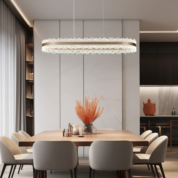 DM Living висяща лампа, модел DM-T9891/1, с дистанционно управление, 3 вида светлина, регулируема височина, 200W, кафяво