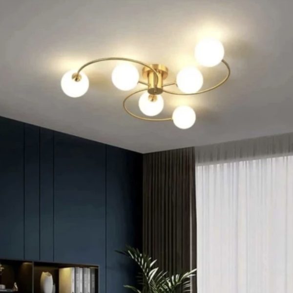 Съвременен csillár с 6 светлини и бели абажури – DM Living DM-F0011/6 – Перфектен за модерна и светла обстановка.