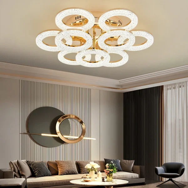 LED полилей, Модел DM-J300/6+3, С дистанционно управление, 3 вида светлина, регулируема интензивност, 180W, златисто