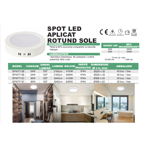 Кръгъл LED Spot Sole, 36W, 4100k, неутрална светлина