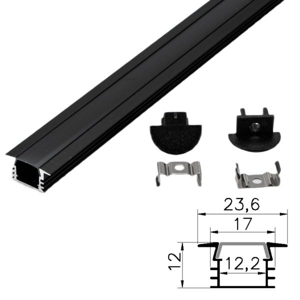 Алуминиев профил Черен 2m Вграден 23.6x17mm